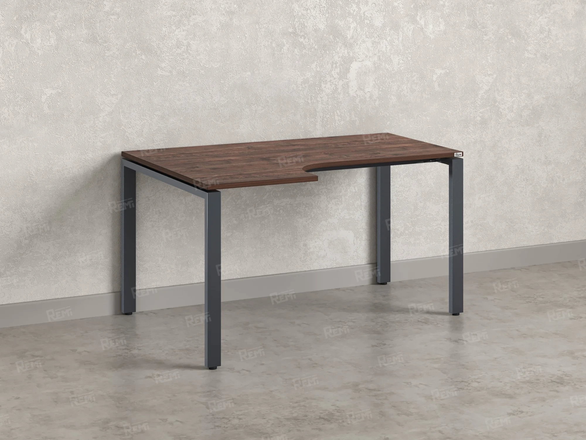 Стол угловой, П-опора, левый 1400x800/1000x750, RM053-14x8-10 Дуб Апрельский шоколад/Серый