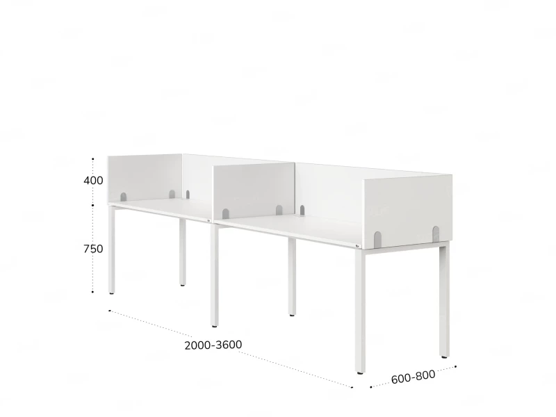 Бенч-система в 1 ряд, 2 рабочих места 5 ЛДСП экранов 2700x700x750 RM167-2-27x7 Белый/Белый
