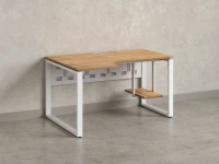 Стол угловой, экран металл, О-опора, левый 1800x900/1200x750, RM056-18x9-12 Дуб Юстус/Белый