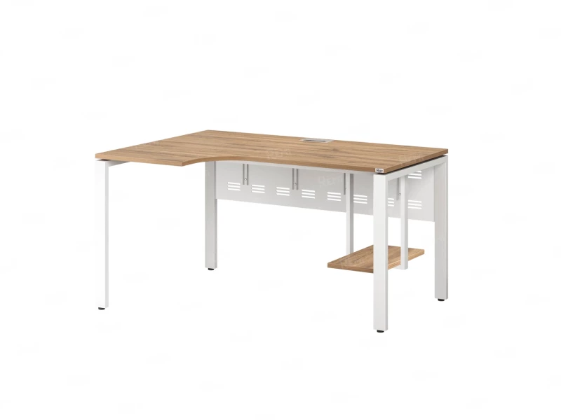 Стол угловой, экран металл, П-опора, левый 1600x900/1200x750, RM059-16x9-12 Дуб Юстус/Белый