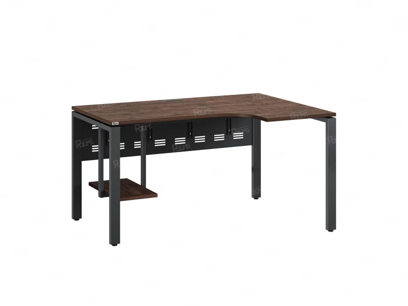 Стол угловой, экран металл, П-опора, правый 1400x800/1000x750, RM058-14x8-10 Дуб Апрельский шоколад/Серый