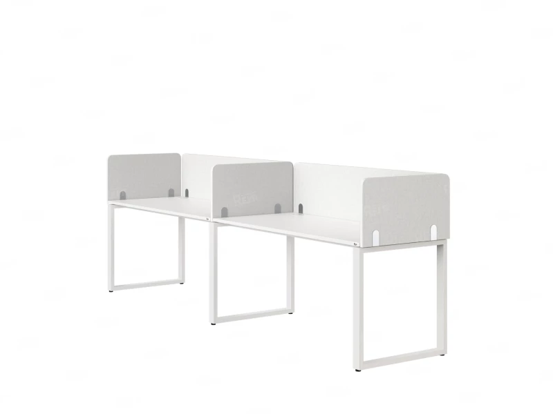 Бенч-система в 1 ряд, 2 рабочих места 5 тканевых экранов 2000x800x750 RM168-1-20x8 Белый/Белый