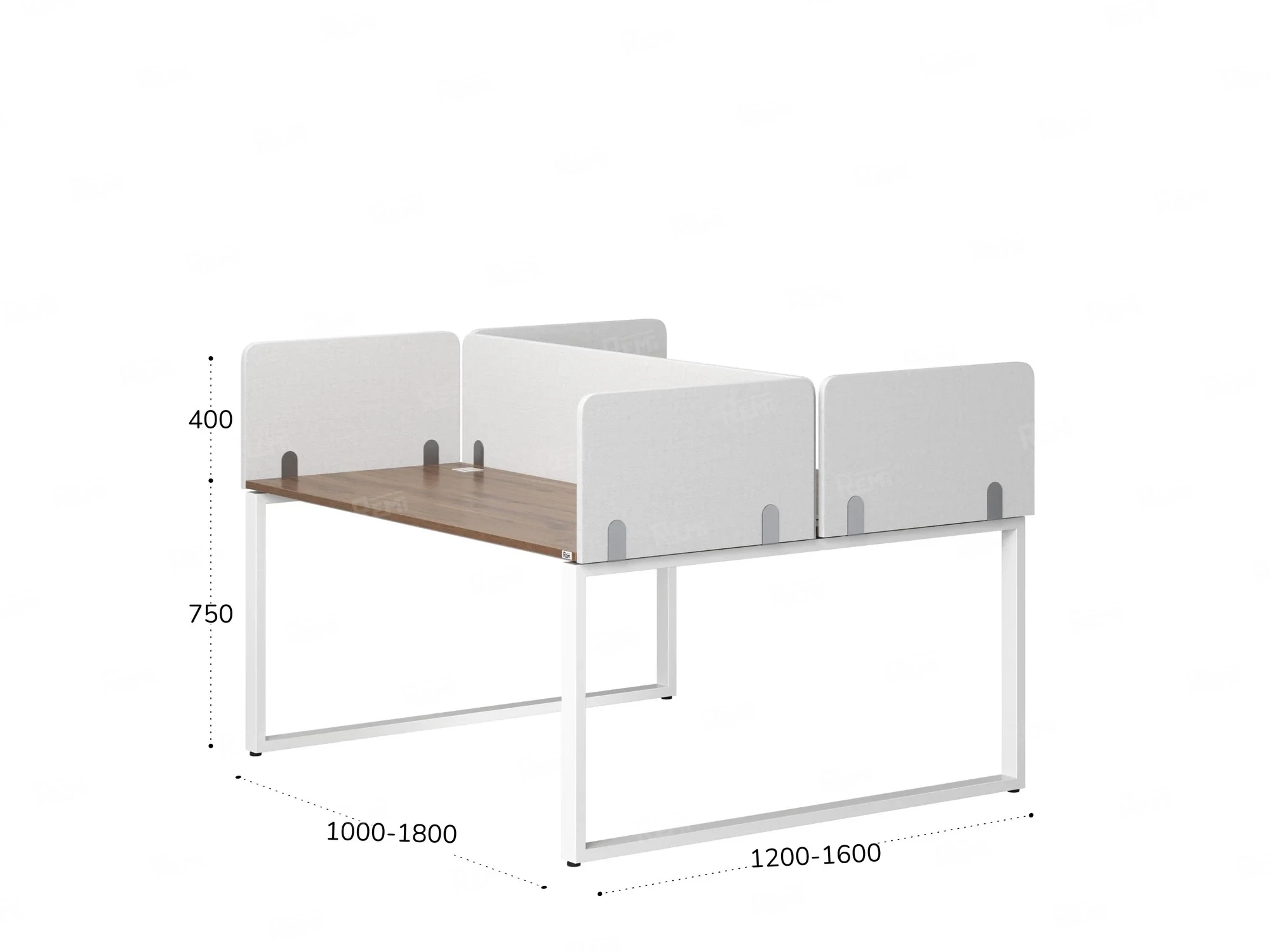 Бенч-система, 2 рабочих места, 5 тканевых экранов 1200x1400x750 RM169-3-12x14 Дуб Юстус/Белый