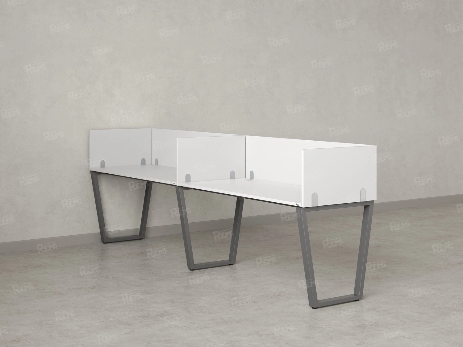 Бенч-система в 1 ряд, 2 рабочих места 5 ЛДСП экранов 2700x700x750 RM174-2-27x7 Белый/Серый