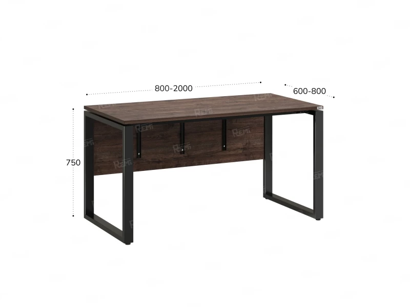 Стол прямой, О-опоры, экран ЛДСП,парящая стол-ца 1200x600x750 RM008-12x6 Дуб Апрельский шоколад/Черный