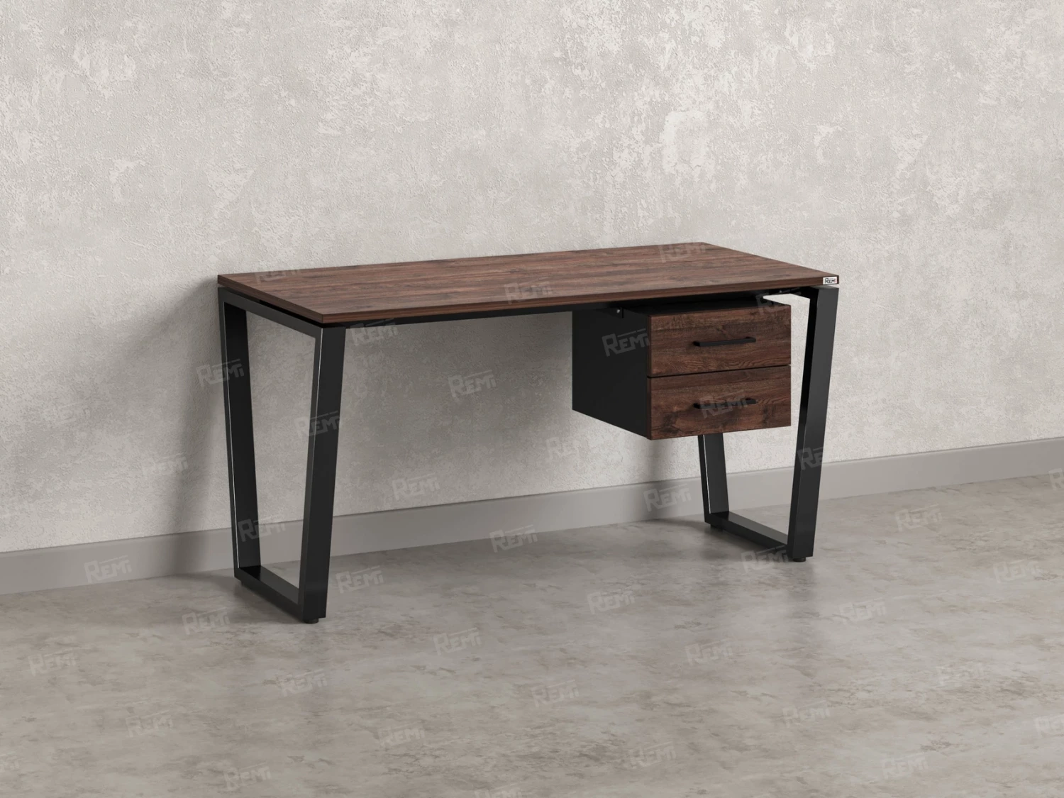 Стол прямой с подвесной тумбой 2 ящика, U-опора 1600x700x750 RM035-16x7 Дуб Апрельский шоколад/Черный