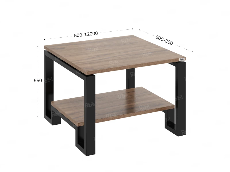 Журнальный стол с полкой 800x600x550 RM181-8x6 Дуб Юстус/Черный