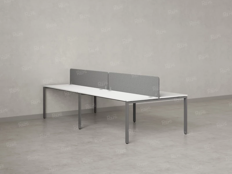 Бенч-система, 4 рабочих места, на П-образных опорах, 2 тканевых экранов 3600x1200x750 RM166-3-18x12 Белый/Серый
