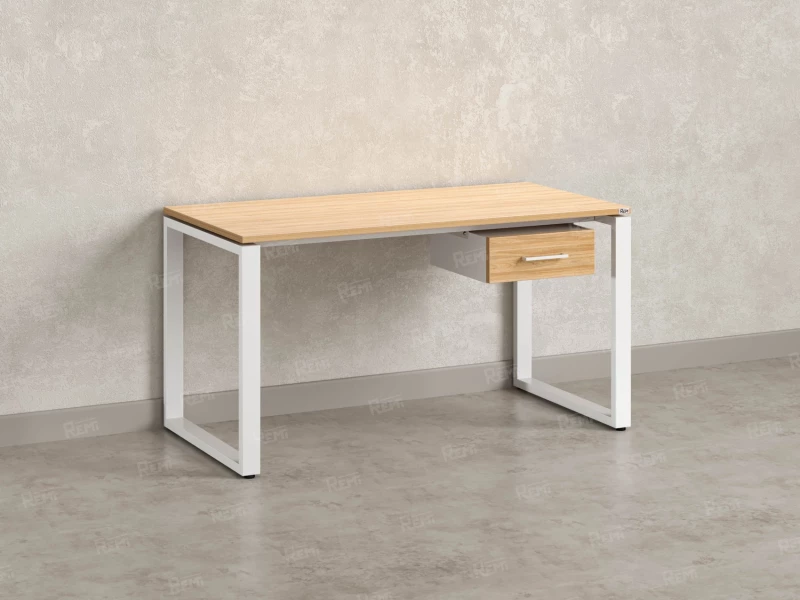 Стол прямой с подвесной тумбой, О-опора 2000x700x750 RM036-20x7 Вяз Швейцарский светлый/Белый