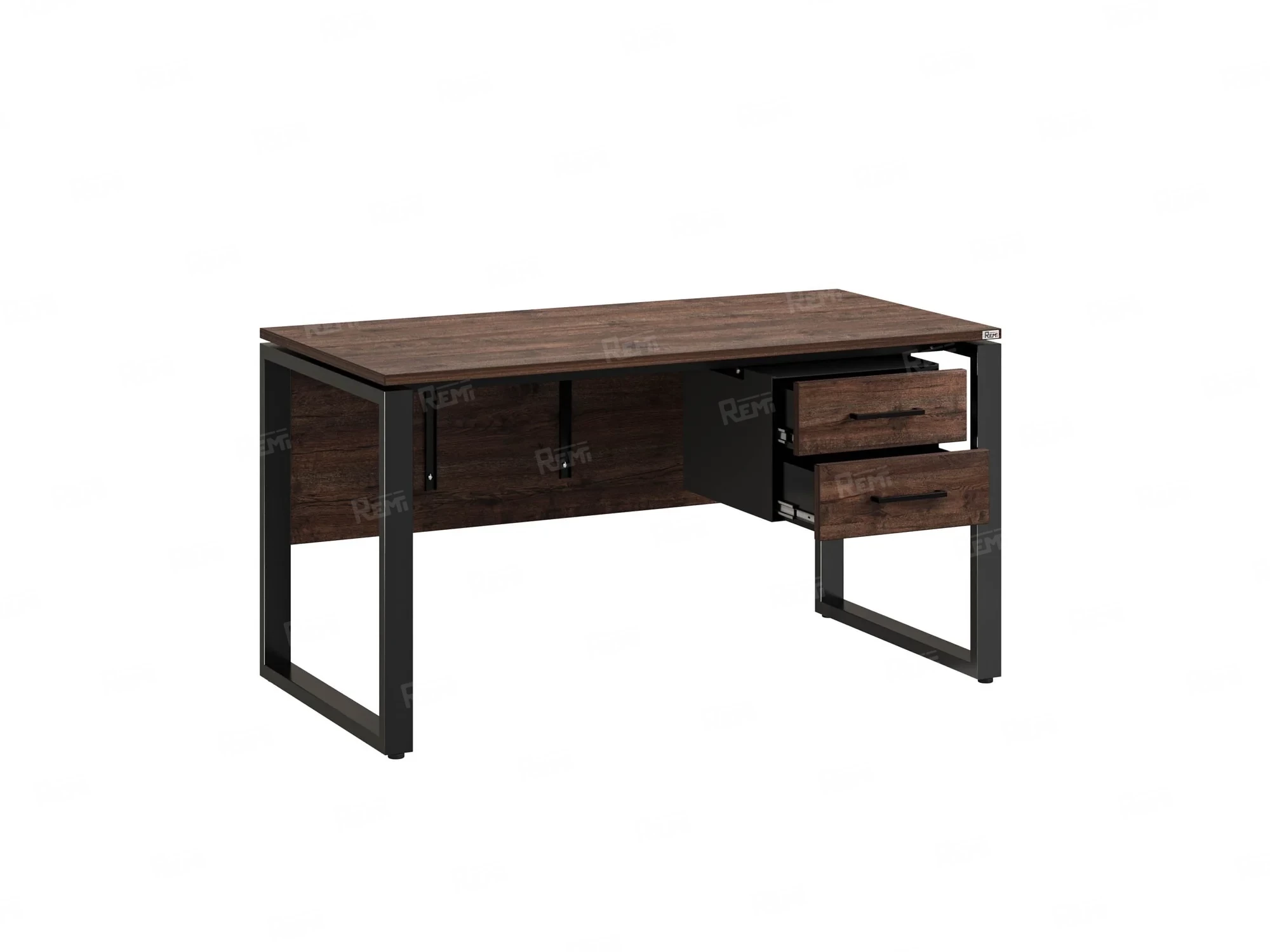Стол прямой, подвесная тумба, ЛДСП экран, О-опора 1600x800x750 RM033-16x8 Дуб Апрельский шоколад/Черный