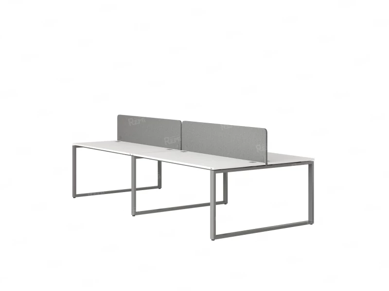 Бенч-система, 4 рабочих места, на О-образных опорах, 2 тканевых экранов 2000x1600x750 RM170-3-10x16 Белый/Серый