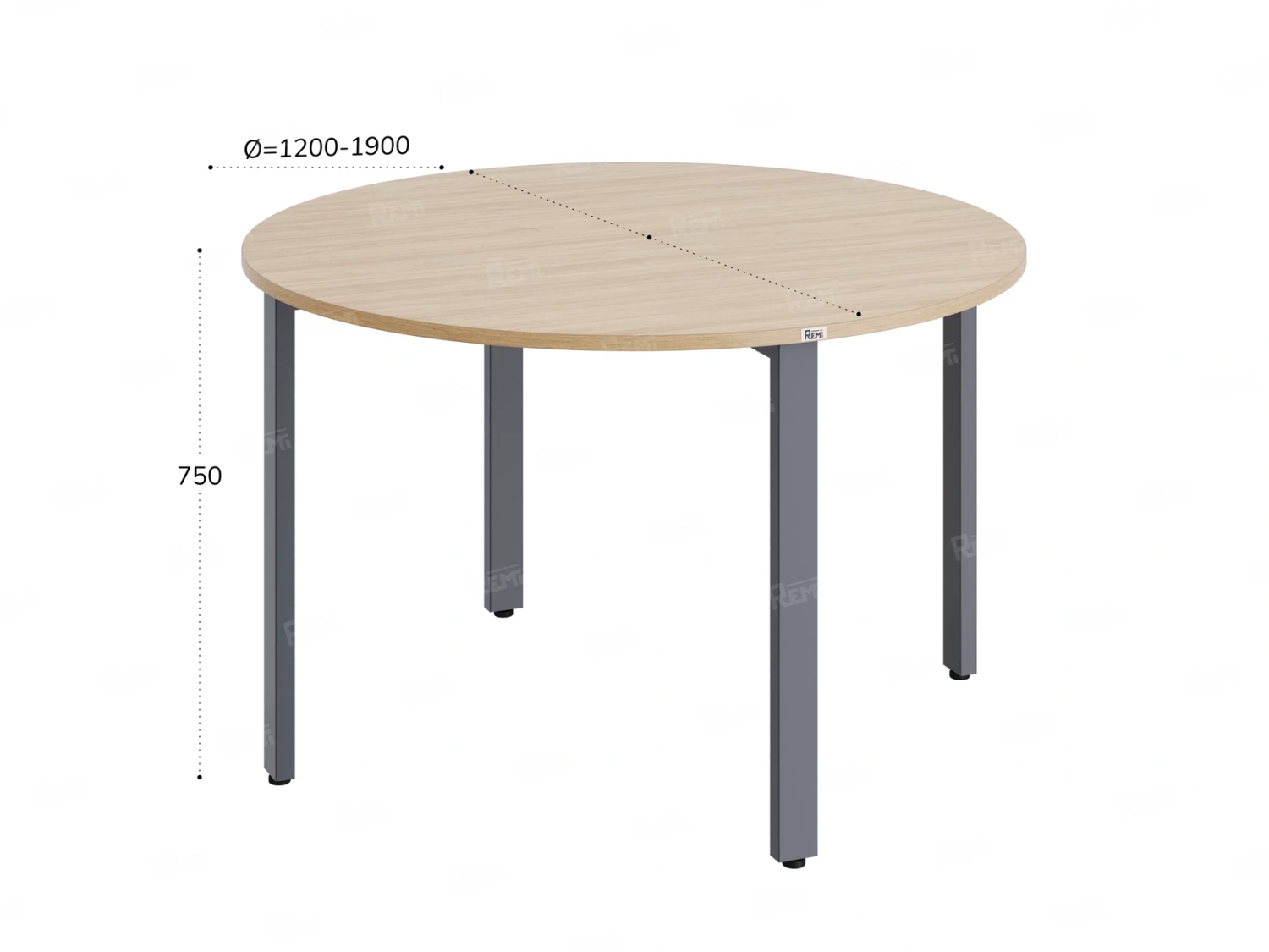 Круглый стол на П-образных опорах 1200x1200x750 RM186-12x12 Вяз Швейцарский светлый/Серый