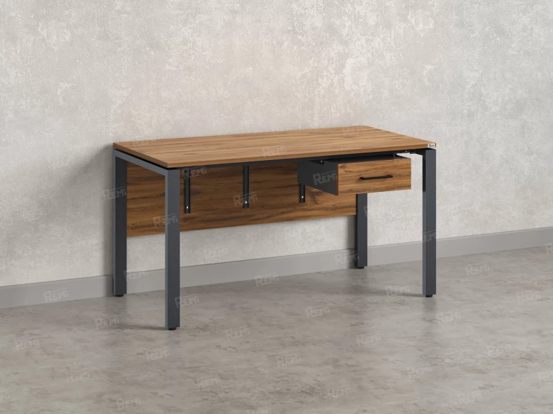 Стол прямой, подвесная тумба, ЛДСП экран, П-опора 2000x600x750 RM030-20x6 Дуб Юстус/Серый