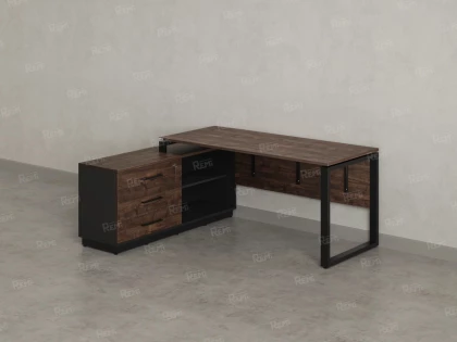 Стол прямой с тумбой L, ЛДСП экран, О-опора 1400x700x750 RM013L-14x7 Дуб Апрельский шоколад/Черный