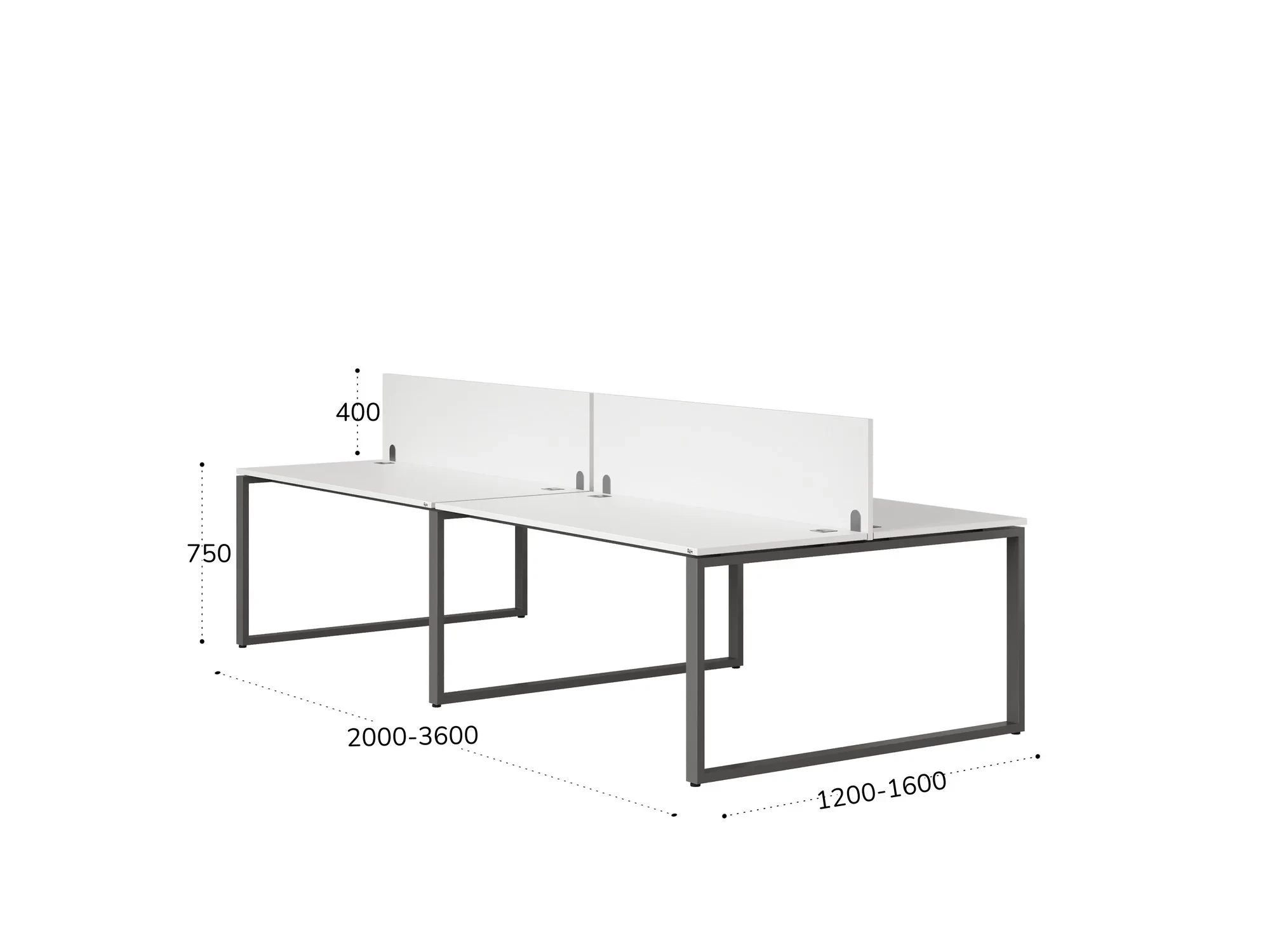 Бенч-система, 4 рабочих места, на О-образных опорах, 2 ЛДСП экранов 2800x1400x750 RM170-4-14x14 Белый/Серый