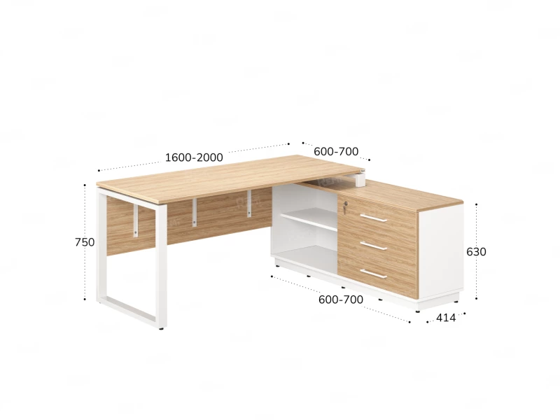 Стол прямой с тумбой R, ЛДСП экран, О-опора 1400x600x750 RM012R-14x6 Вяз Швейцарский светлый/Белый