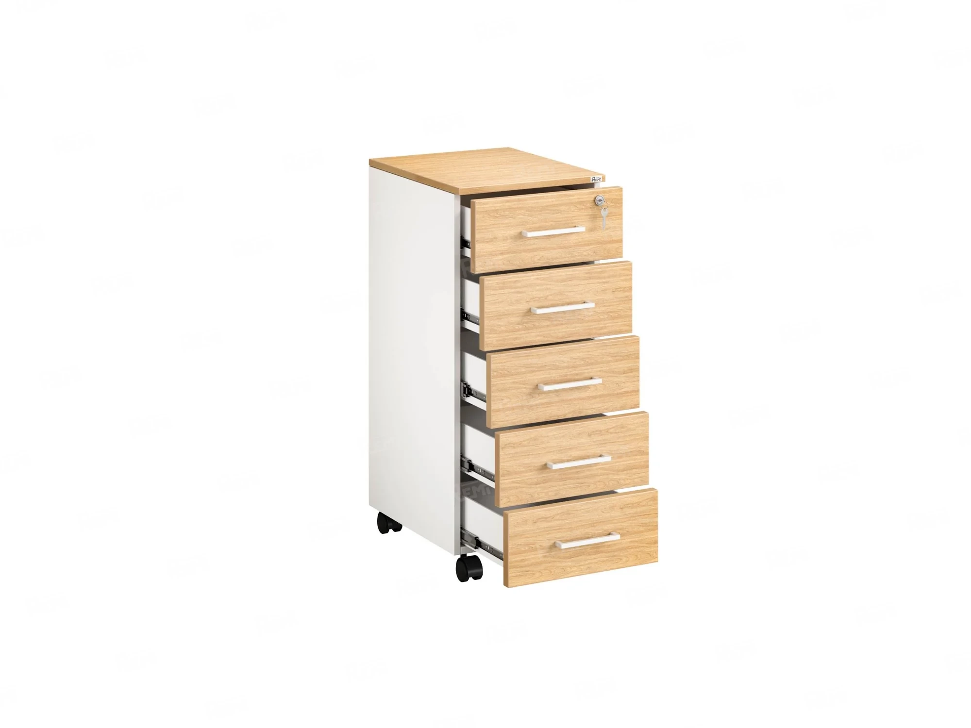 Тумба мобильная, 5 ящиков 400x500x960 RM122-40x50 Вяз Швейцарский светлый/Белый