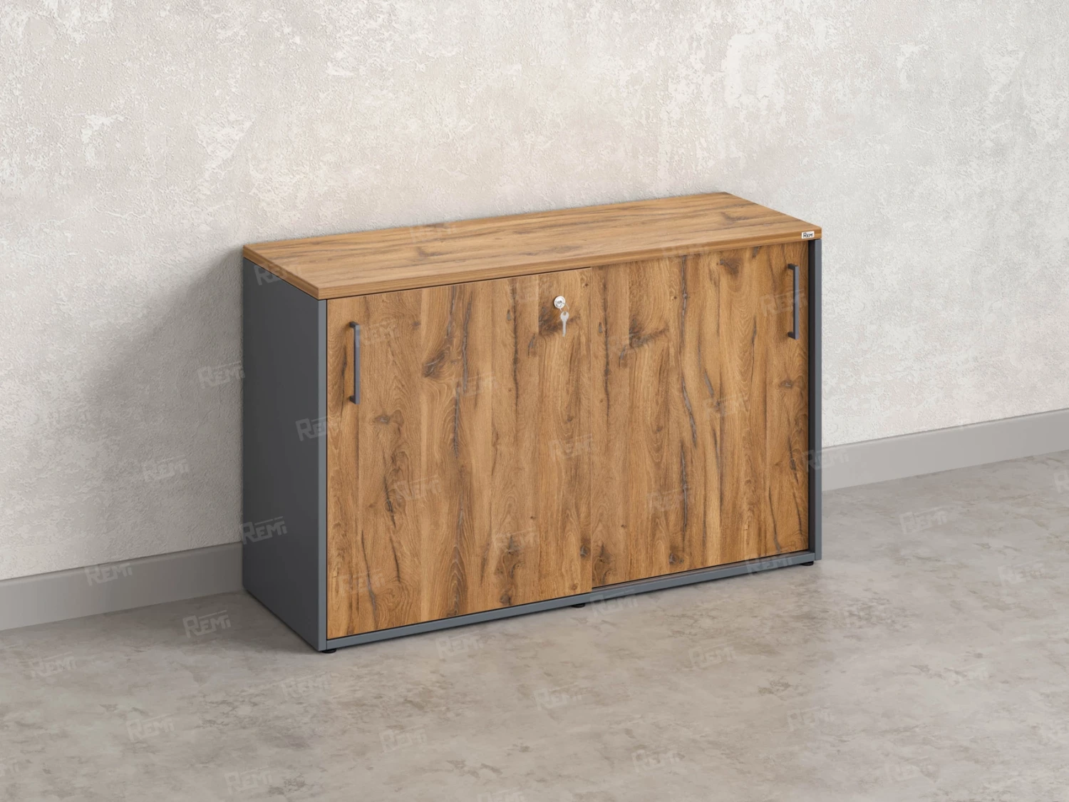 Низкий шкаф-купе на регулируемых опорах 1200x420x750 RM125-120x42 Дуб Юстус/Серый