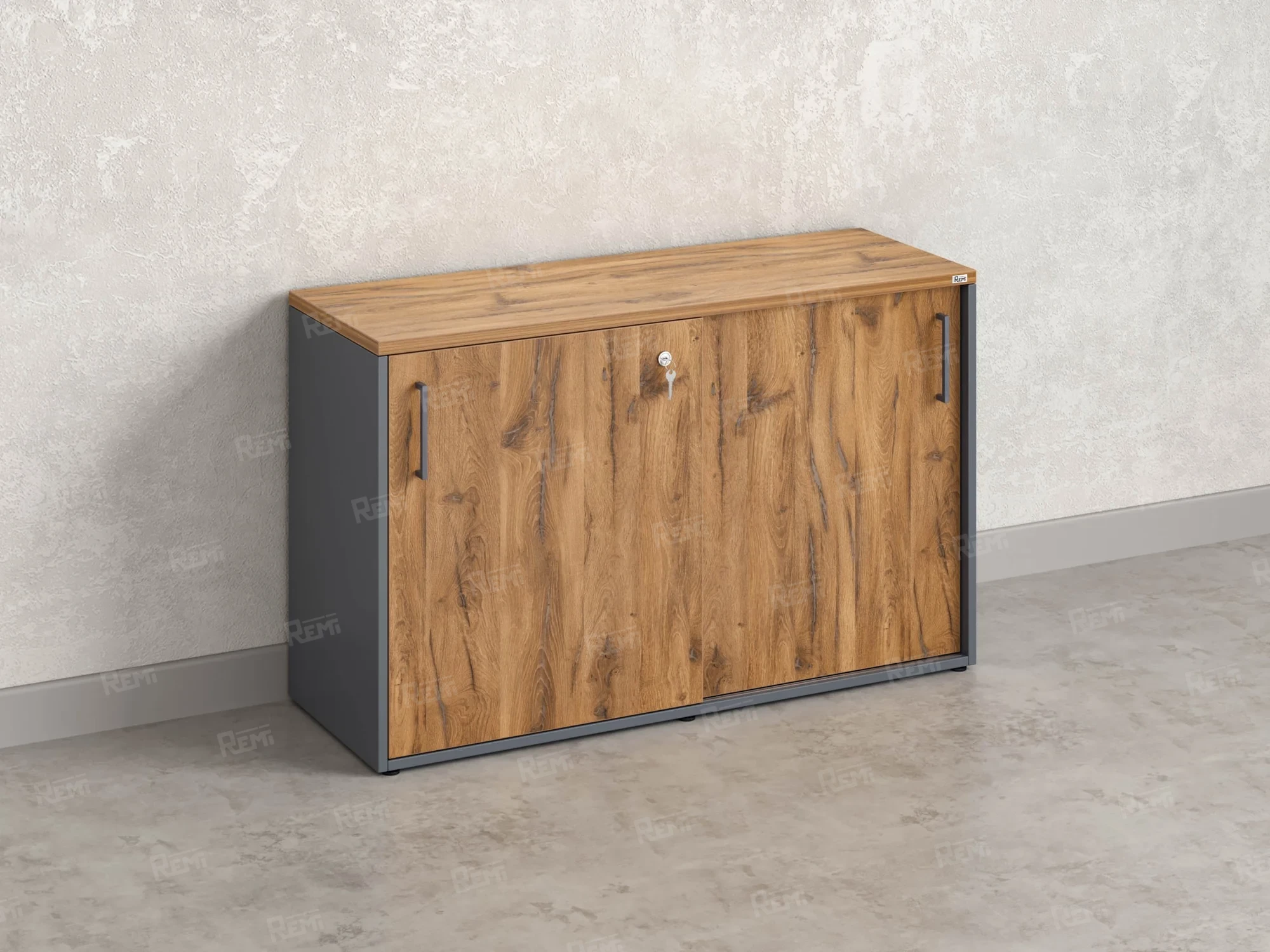 Низкий шкаф-купе на регулируемых опорах 1200x420x750 RM125-120x42 Дуб Юстус/Серый