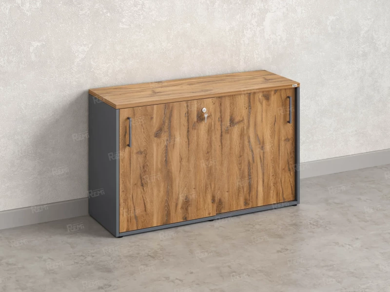 Низкий шкаф-купе на регулируемых опорах 1200x420x750 RM125-120x42 Дуб Юстус/Серый