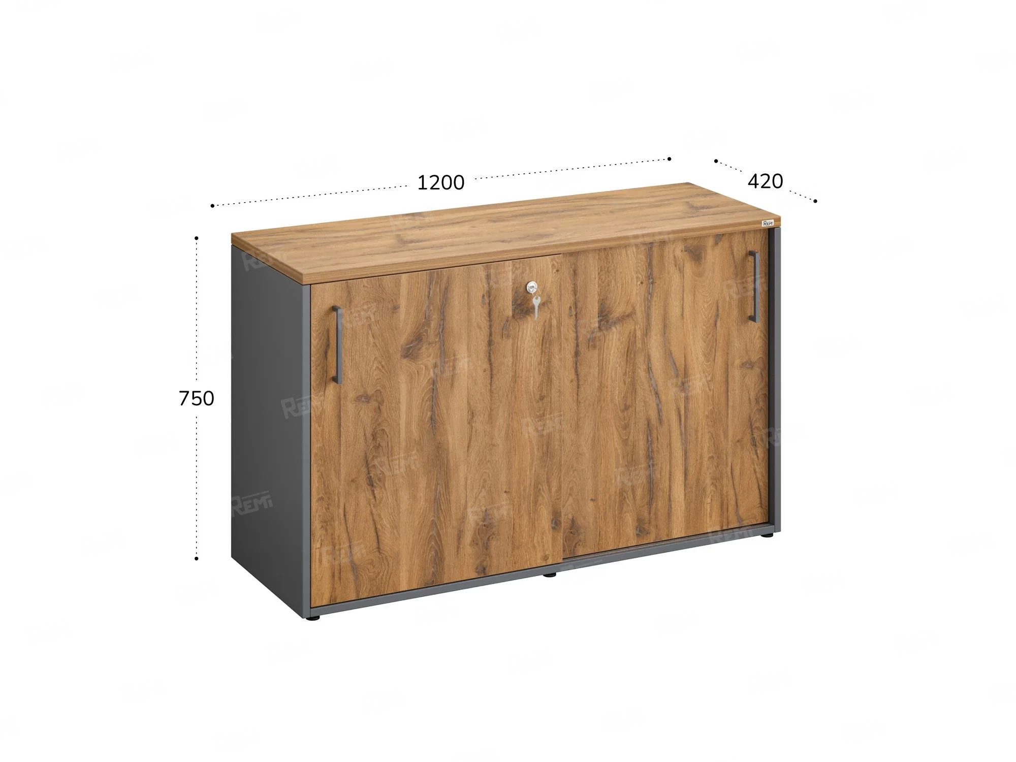 Низкий шкаф-купе на регулируемых опорах 1200x420x750 RM125-120x42 Дуб Юстус/Серый