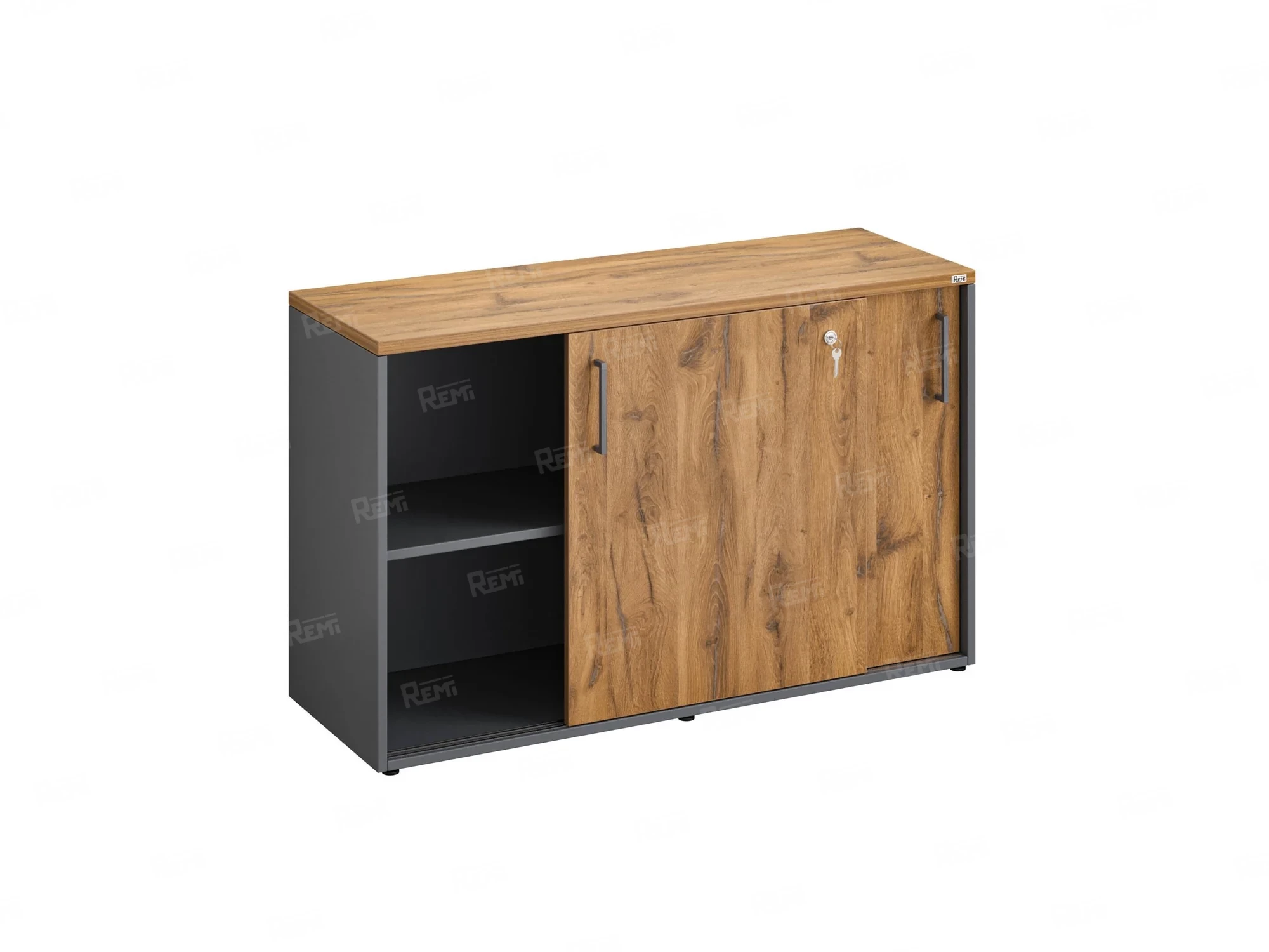 Низкий шкаф-купе на регулируемых опорах 1200x420x750 RM125-120x42 Дуб Юстус/Серый