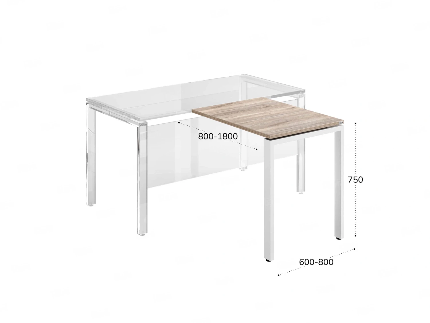 Брифинг прямой, с парящей столешнецей, на П-образном каркасе 1500x800x750 RM070-15x8 Дуб Маувелла/Белый