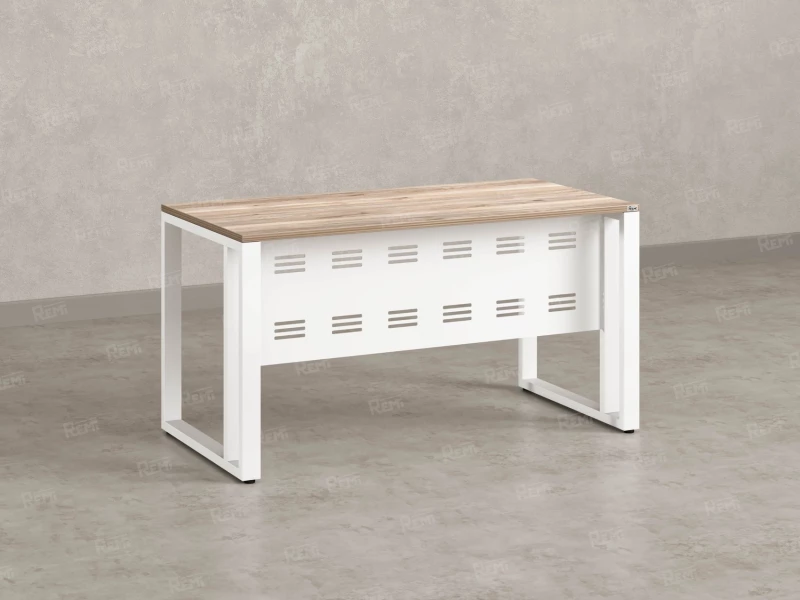 Стол прямой на О-образных опорах с металлическим экраном 1800x800x750 RM042-18x8 Дуб Маувелла/Белый