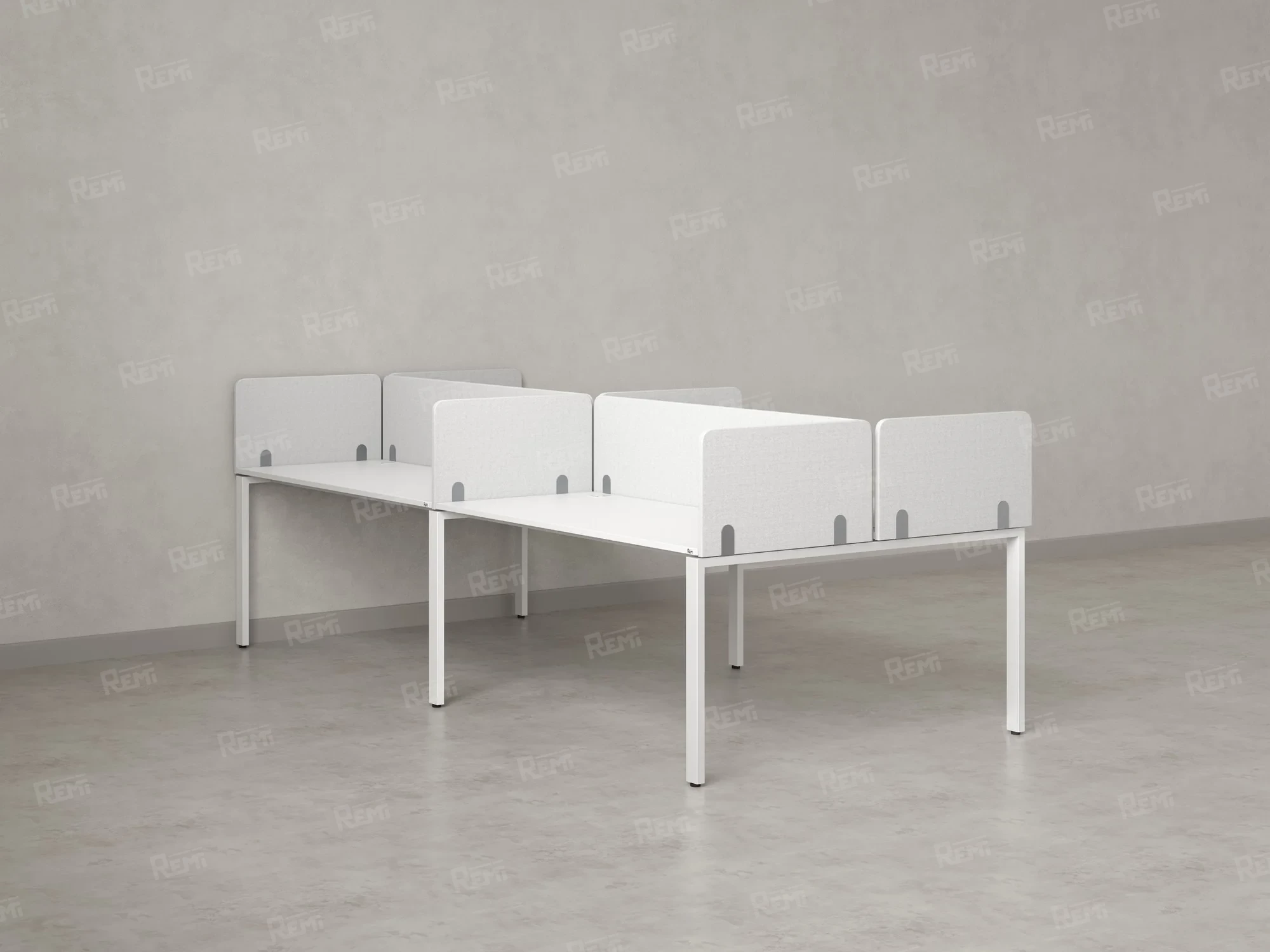 Бенч-система, 4 рабочих места, на П-образных опорах, 8 тканевых экранов 2800x1400x750 RM166-1-14x14 Белый/Белый