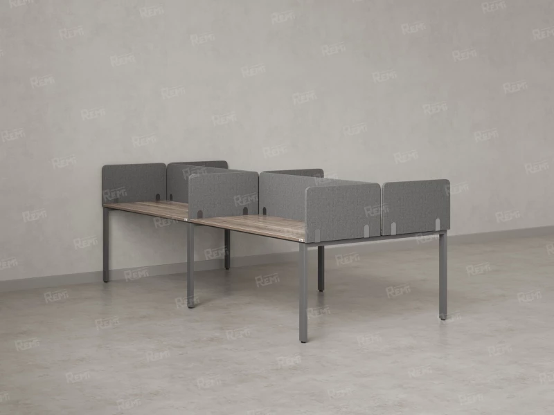 Бенч-система, 4 рабочих места, на П-образных опорах, 8 тканевых экранов 3600x1400x750 RM166-1-18x14 Дуб Маувелла/Серый