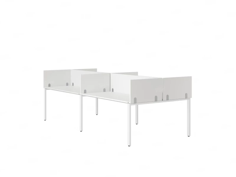 Бенч-система, 4 рабочих места, на П-образных опорах, 8 ЛДСП экранов 3600x1200x750 RM166-2-18x12 Белый/Белый