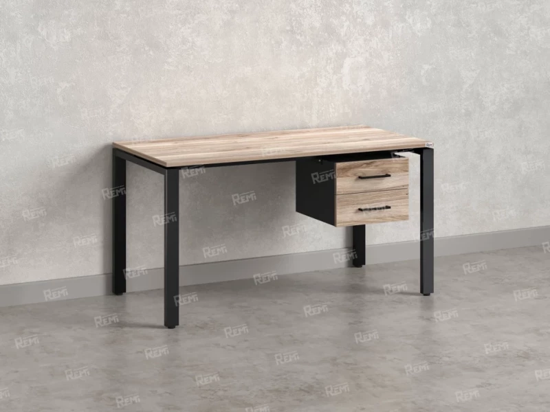 Стол прямой с подвесной тумбой 2 ящика, П-опора 1800x700x750 RM039-18x7 Дуб Маувелла/Черный