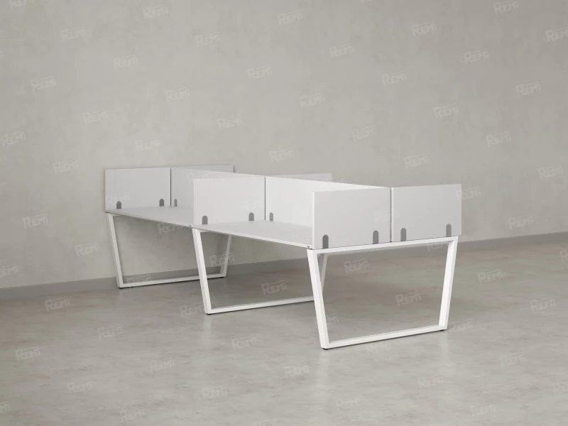 Бенч-система, 4 рабочих места, на U-образных опорах, 8 ЛДСП экранов 2800x1400x750 RM173-2-14x14 Белый/Белый