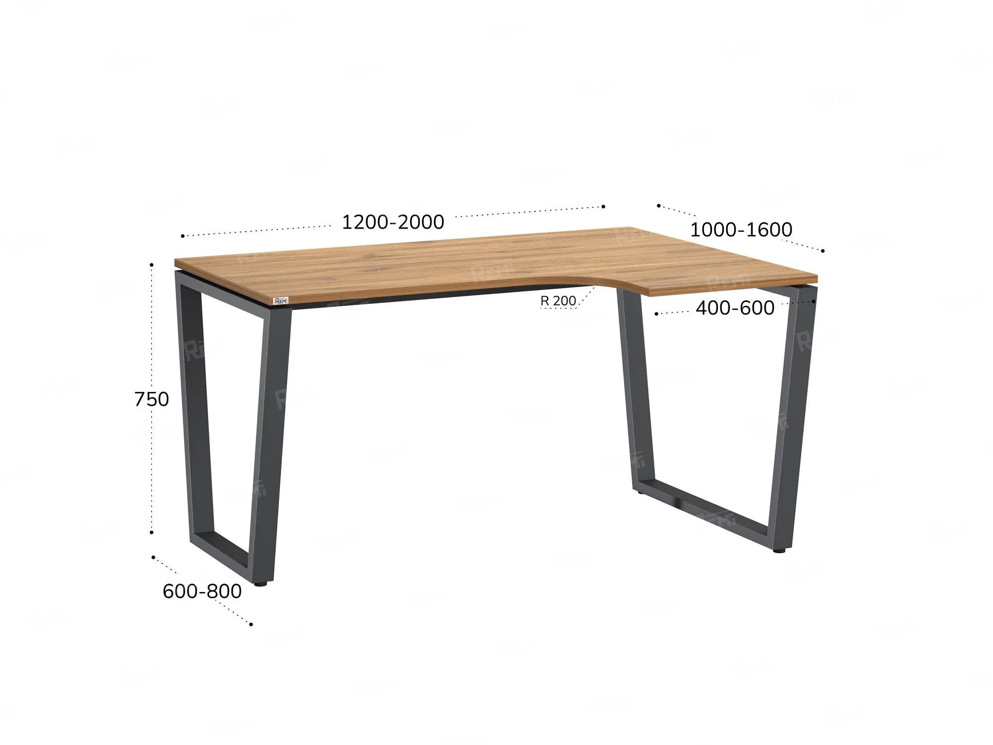 Стол угловой, U-опора, правый 1800x900/1200x750, RM050-18x9-12 Дуб Юстус/Серый