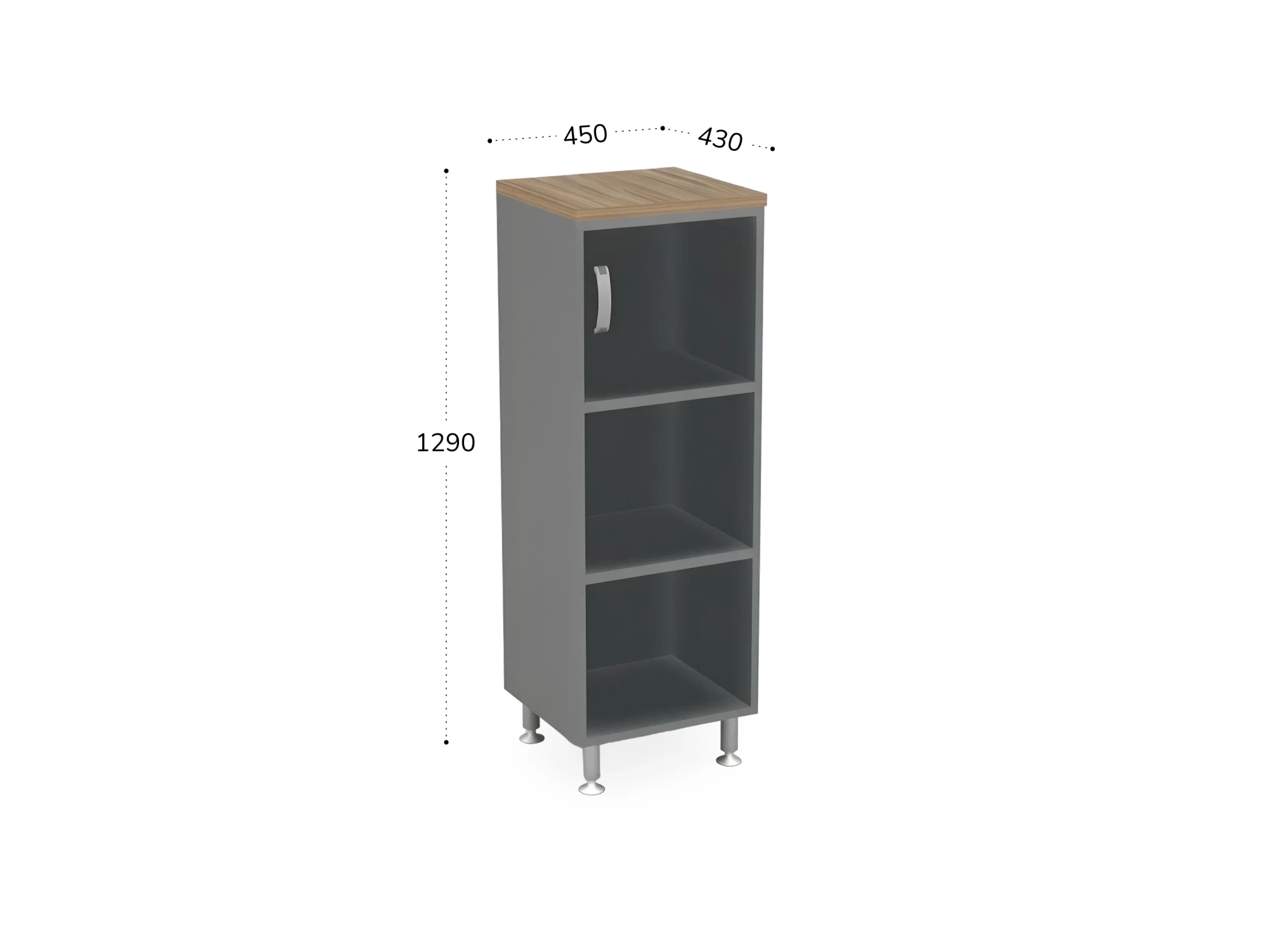 BRL RB049-45х43R Стеллаж закрытый витрина стекло левый 450х430х1290 Шорвуд/Серый вулканический