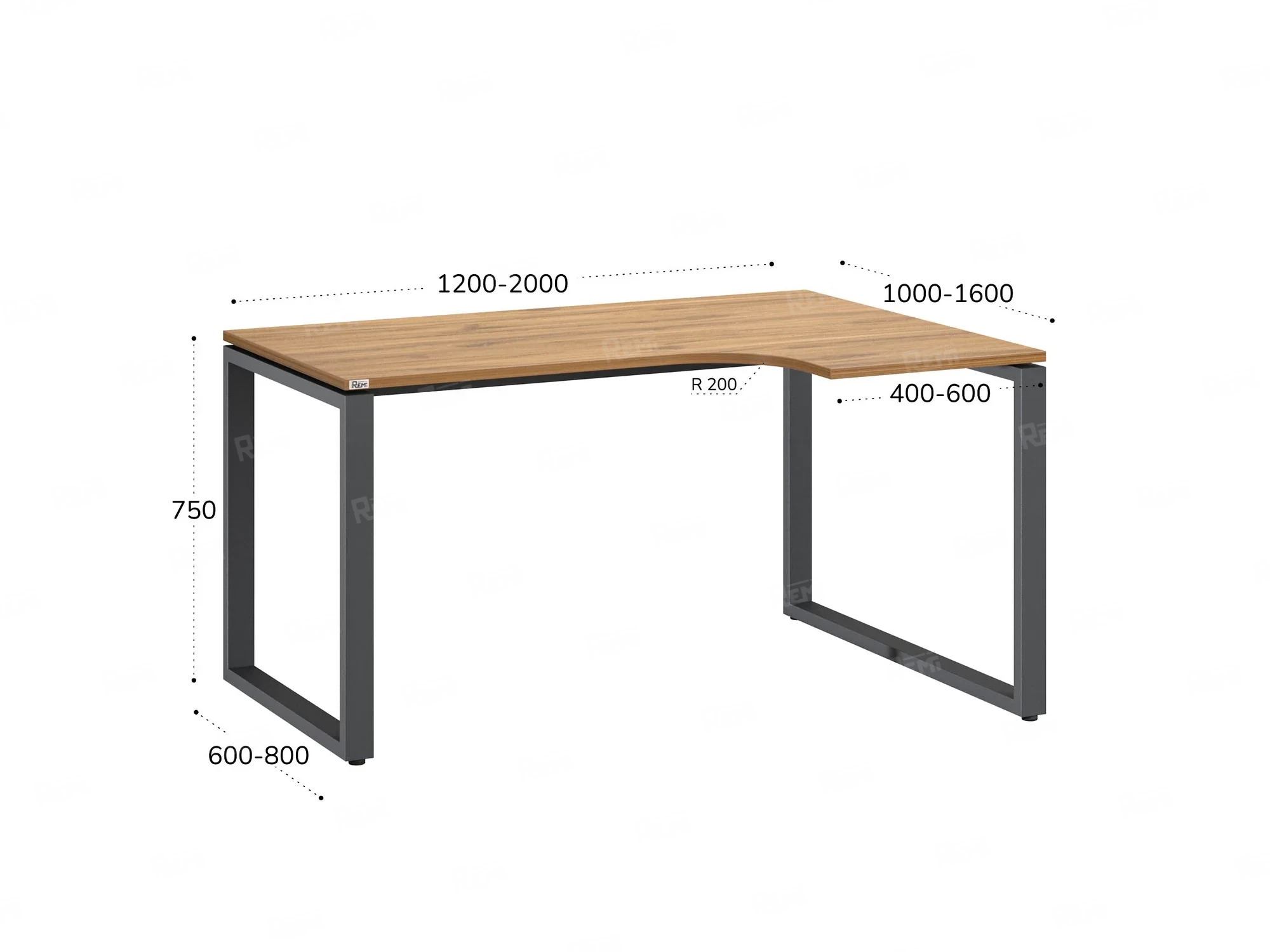 Стол угловой, О-опора, правый 1600x900/1200x750, RM054-16x9-12 Дуб Юстус/Серый
