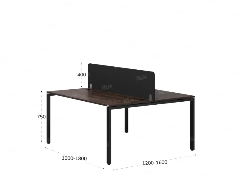 Бенч-система, 2 рабочих места, с одним тканевым экраном 1400x1200x750 RM165-1-14x12 Дуб Апрельский шоколад/Черный