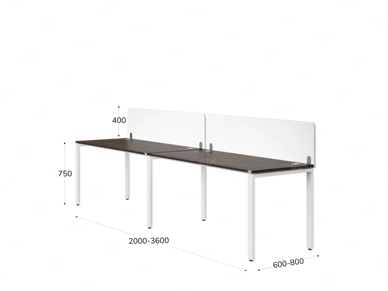Бенч-система в 1 ряд, 2 рабочих места 2 тканевых экранов 2400x800x750 RM167-3-24x8 Дуб Апрельский шоколад/Белый