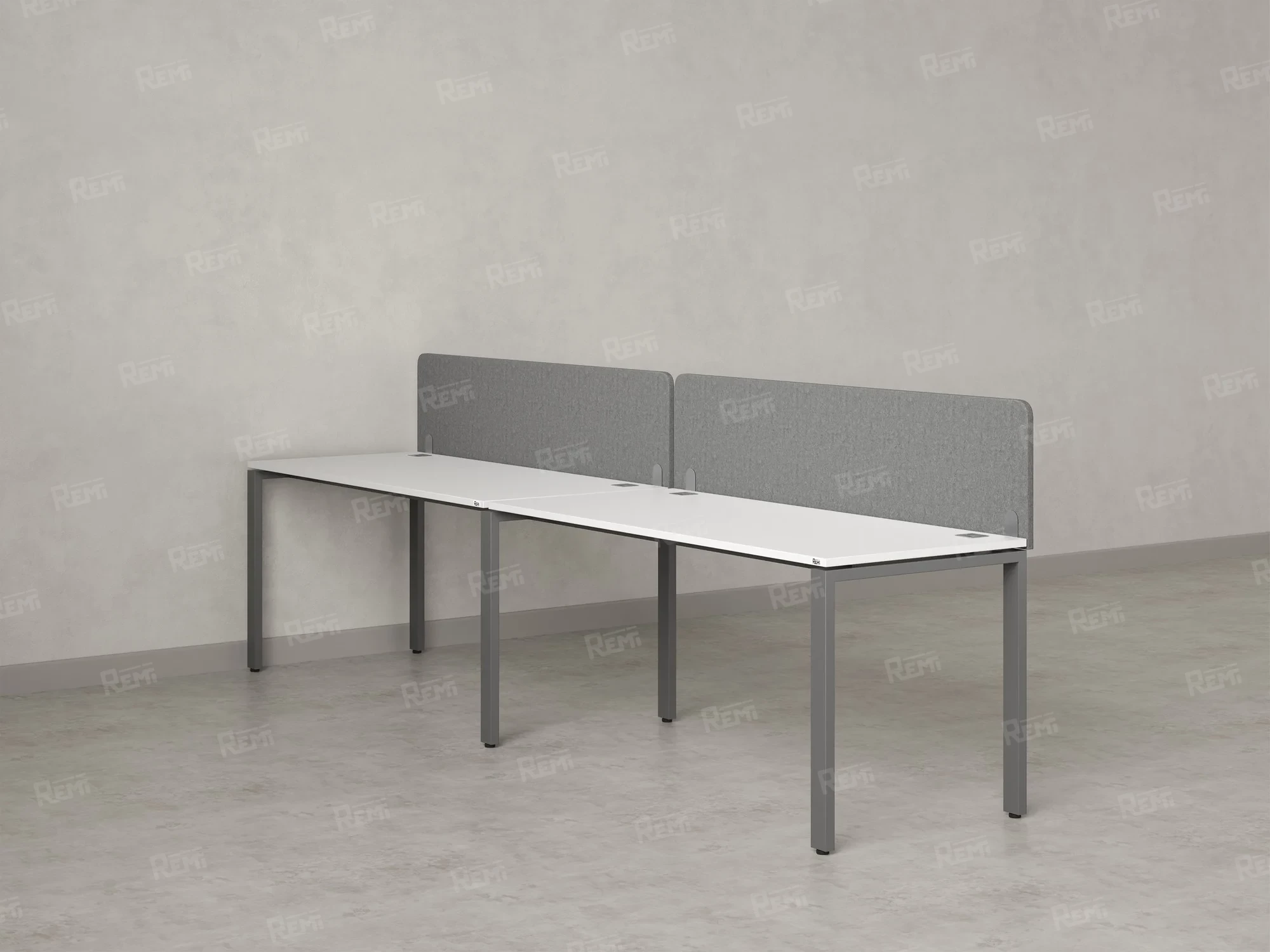 Бенч-система в 1 ряд, 2 рабочих места 2 тканевых экранов 3600x600x750 RM167-3-36x6 Белый/Серый