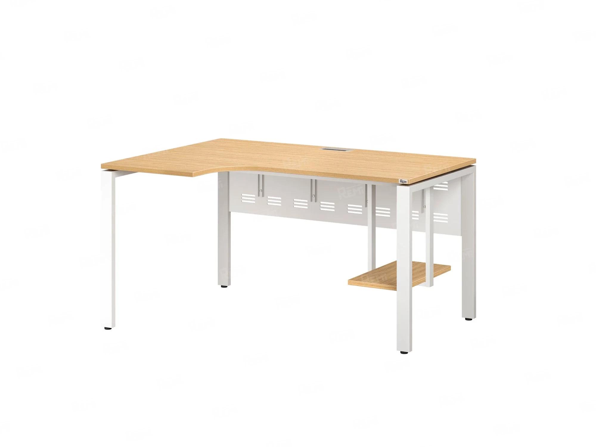 Стол угловой, экран металл, П-опора, левый 1400x700/900x750, RM059-14x7-9 Вяз Швейцарский светлый/Белый