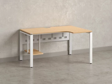 Стол угловой, экран металл, П-опора, правый 1800x700/900x750, RM058-18x7-9 Вяз Швейцарский светлый/Белый