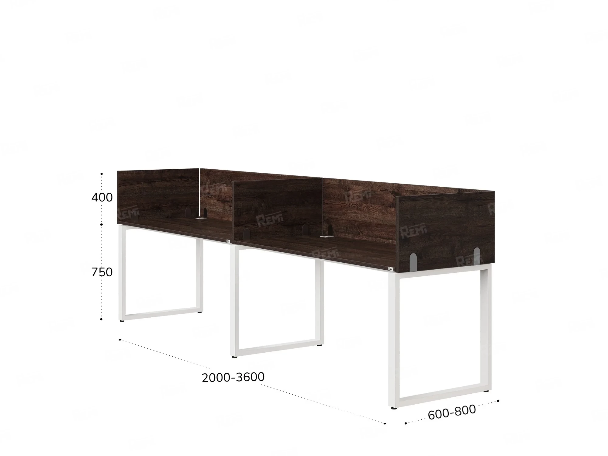 Бенч-система в 1 ряд, 2 рабочих места 5 ЛДСП экранов 2000x600x750 RM168-2-20x6 Дуб Апрельский шоколад/Белый