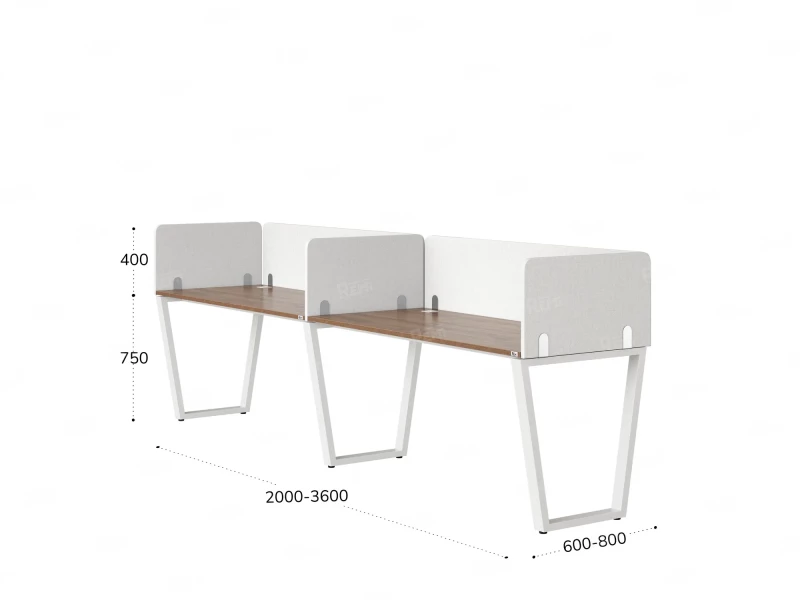Бенч-система в 1 ряд, 2 рабочих места 5 тканевых экранов 2700x800x750 RM174-1-27x8 Дуб Юстус/Белый