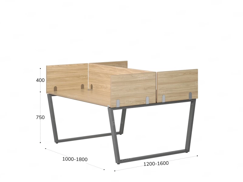 Бенч-система, 2 рабочих места, 5 ЛДСП экранов 1200x1200x750 RM172-4-12x12 Вяз Швейцарский светлый/Серый