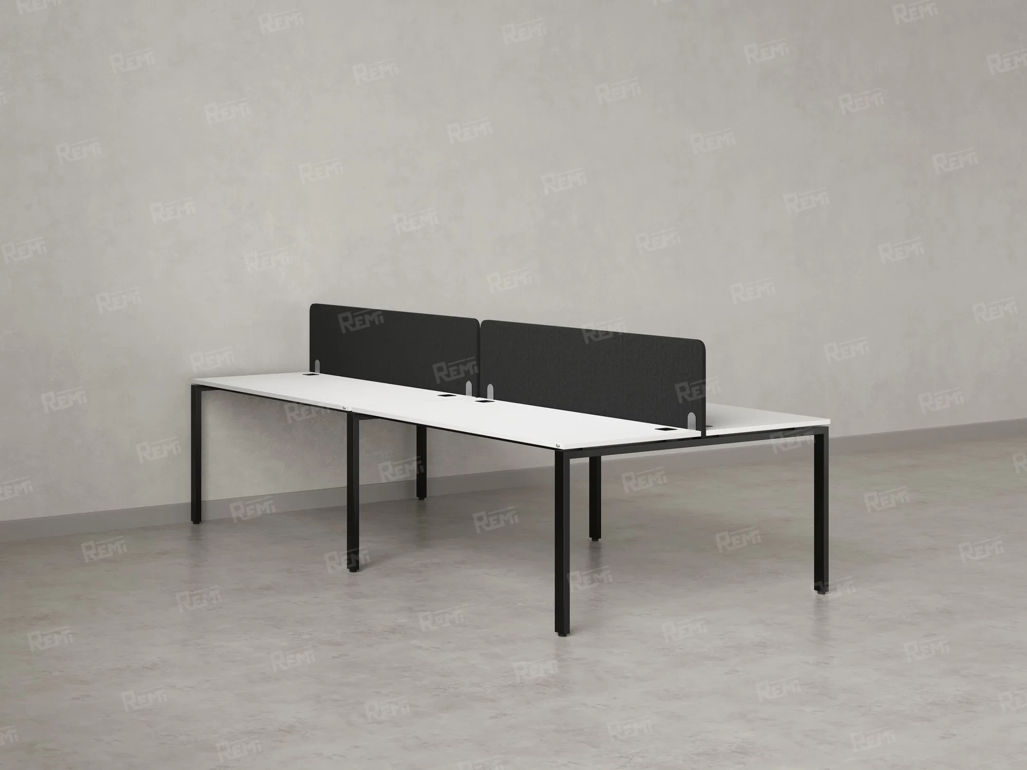 Бенч-система, 4 рабочих места, на П-образных опорах, 2 тканевых экранов 3600x1200x750 RM166-3-18x12 Белый/Черный