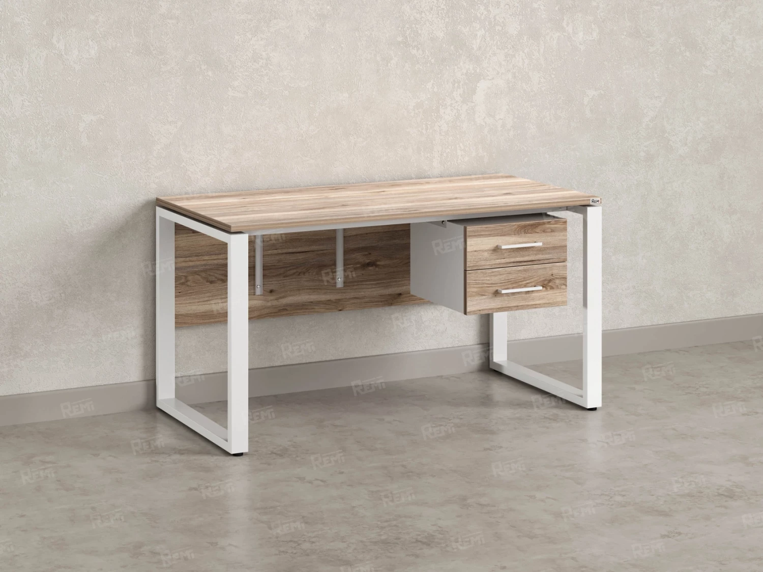 Стол прямой, подвесная тумба, ЛДСП экран, О-опора 1600x800x750 RM033-16x8 Дуб Маувелла/Белый