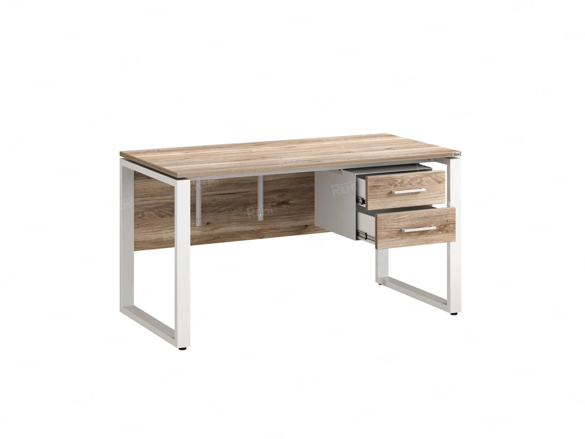 Стол прямой, подвесная тумба, ЛДСП экран, О-опора 1600x800x750 RM033-16x8 Дуб Маувелла/Белый