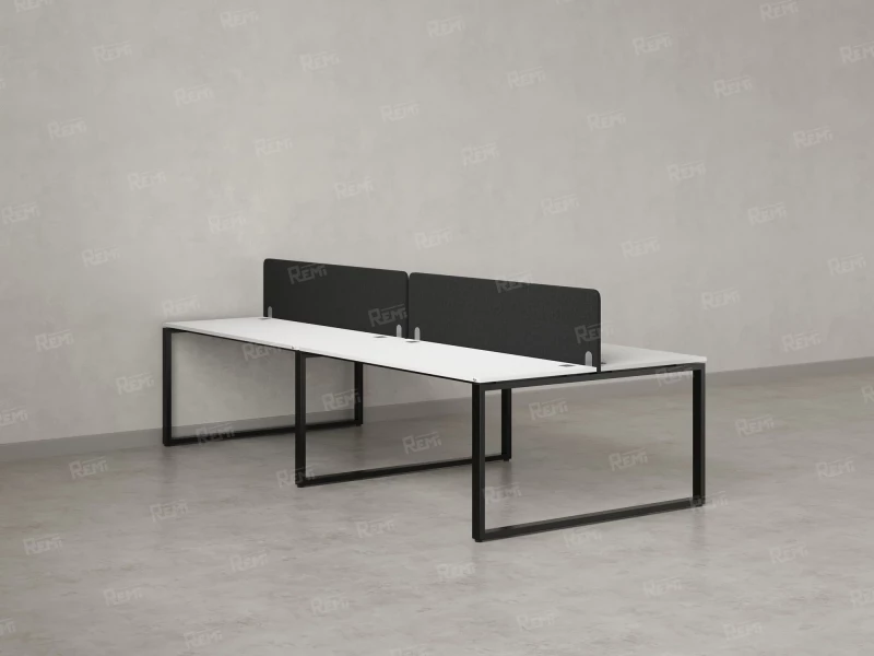 Бенч-система, 4 рабочих места, на О-образных опорах, 2 тканевых экранов 2000x1600x750 RM170-3-10x16 Белый/Черный