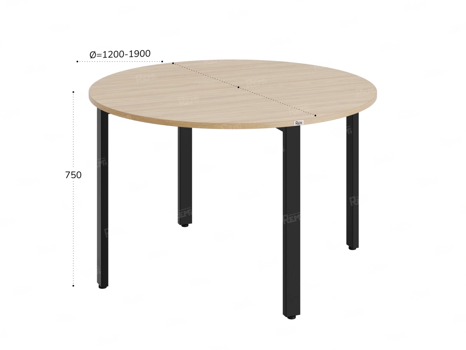 Круглый стол на П-образных опорах 1200x1200x750 RM186-12x12 Вяз Швейцарский светлый/Черный