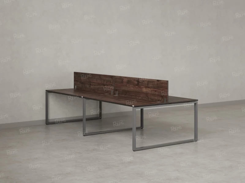 Бенч-система, 4 рабочих места, на О-образных опорах, 2 ЛДСП экранов 2000x1200x750 RM170-4-10x12 Дуб Апрельский шоколад/Серый